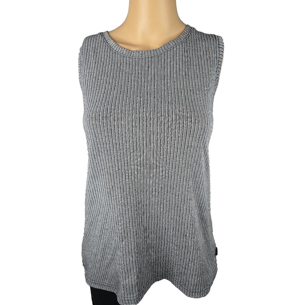 Columbia Women's Black and Gray Striped Cotton Blend Tank Top Size Large